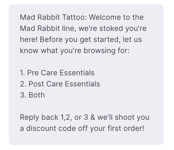 Mad Rabbit Tattoo Welcome Series SMS Mad Rabbit Tattoo Welcome Series SMS